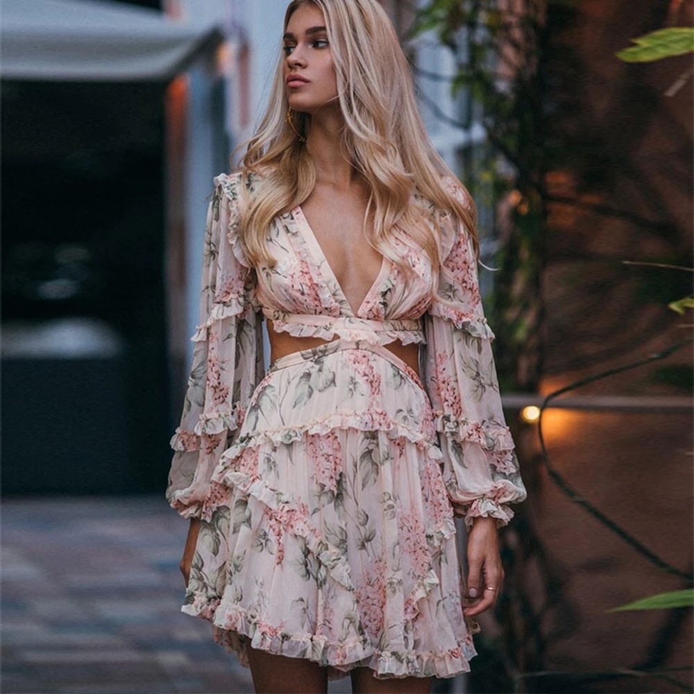 👗HP🌺Floral dress ruffle lace back womens cutout - Picture 5 of 10